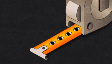 A measuring tape slightly open with eyes on the measure. Representing measurement for omnichannel strategies.