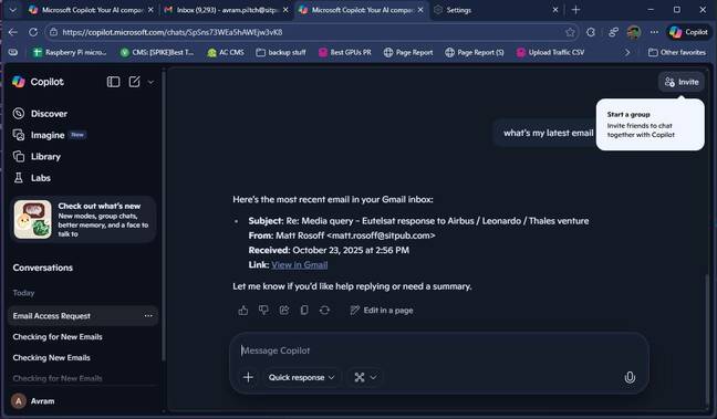 Copilot Connector reading my latest email