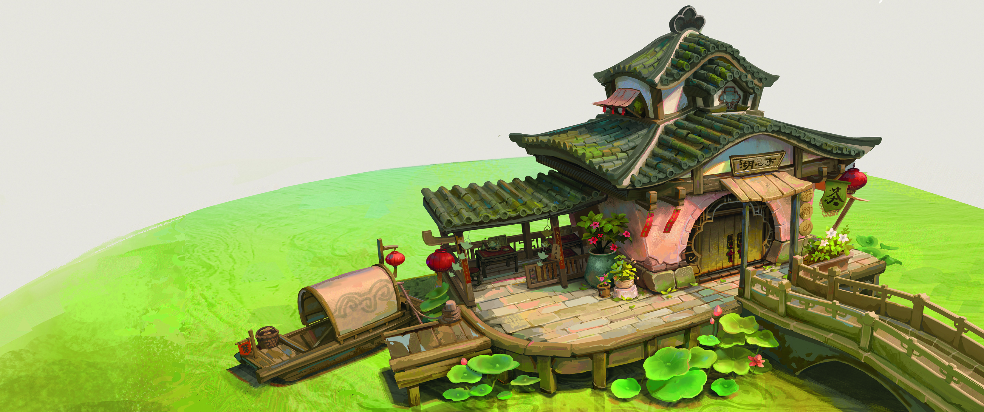 digital art showing a cosy impressionist town scene