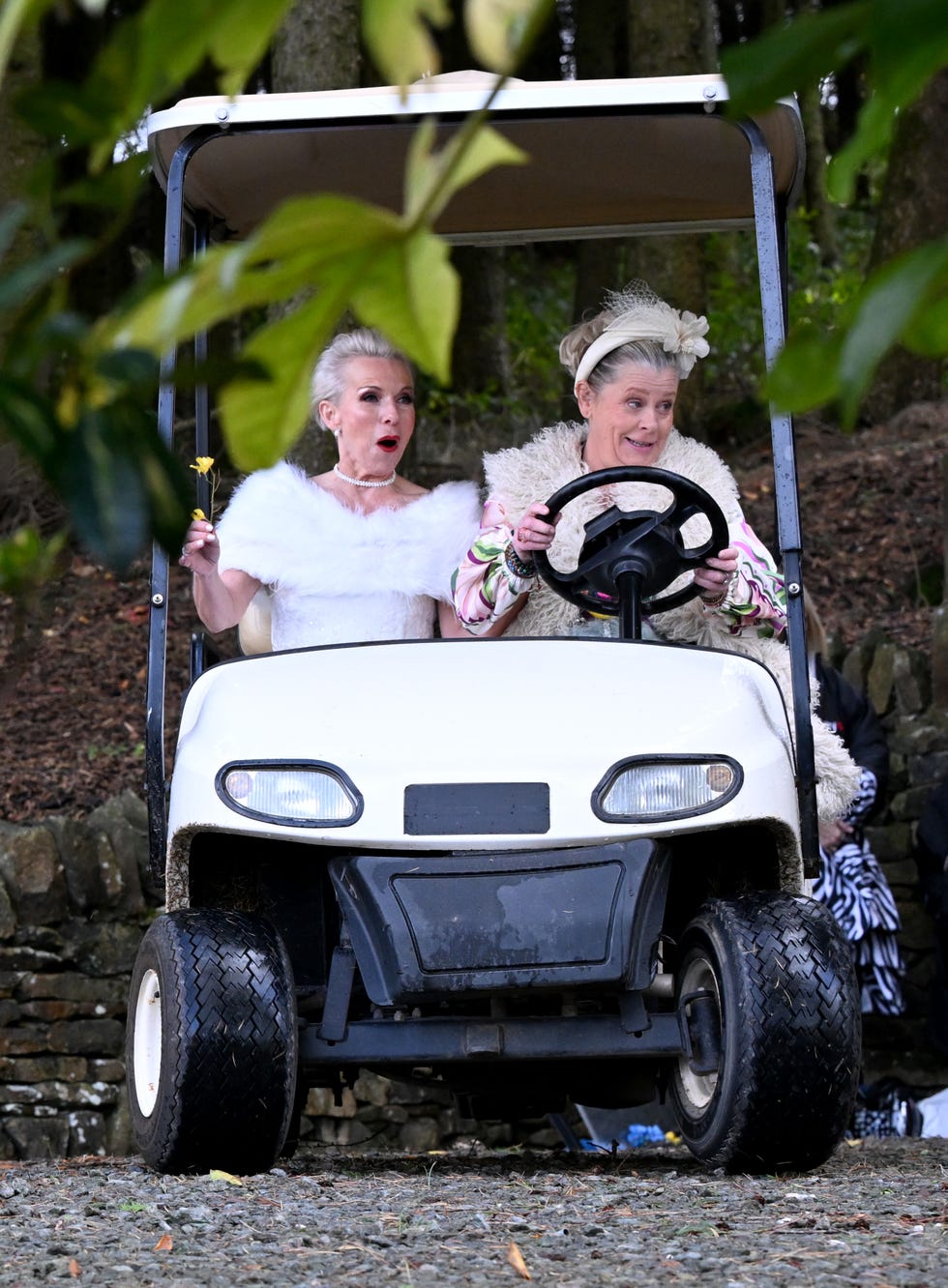 sue devaney and jane hazelgrove as debbie and bernie filming coronation street wedding scenes