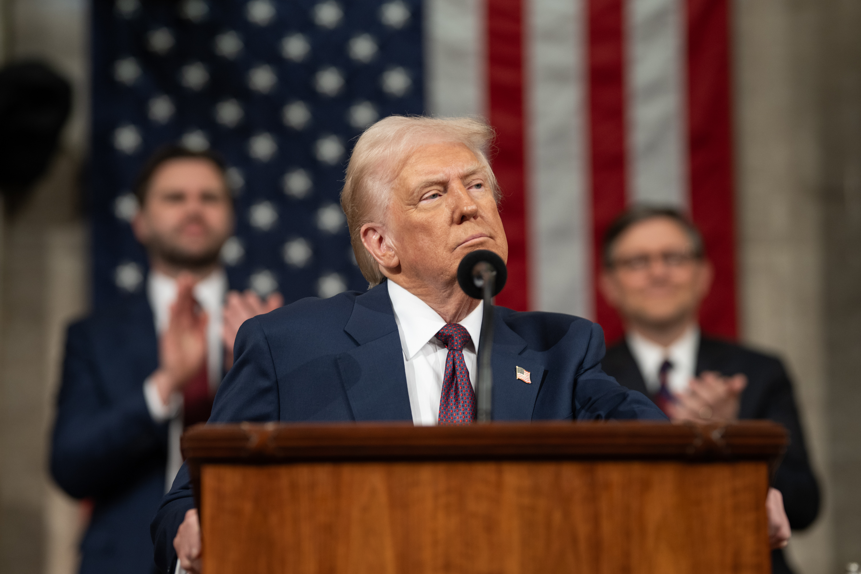 President Donald J. Trump speaks from a podium
