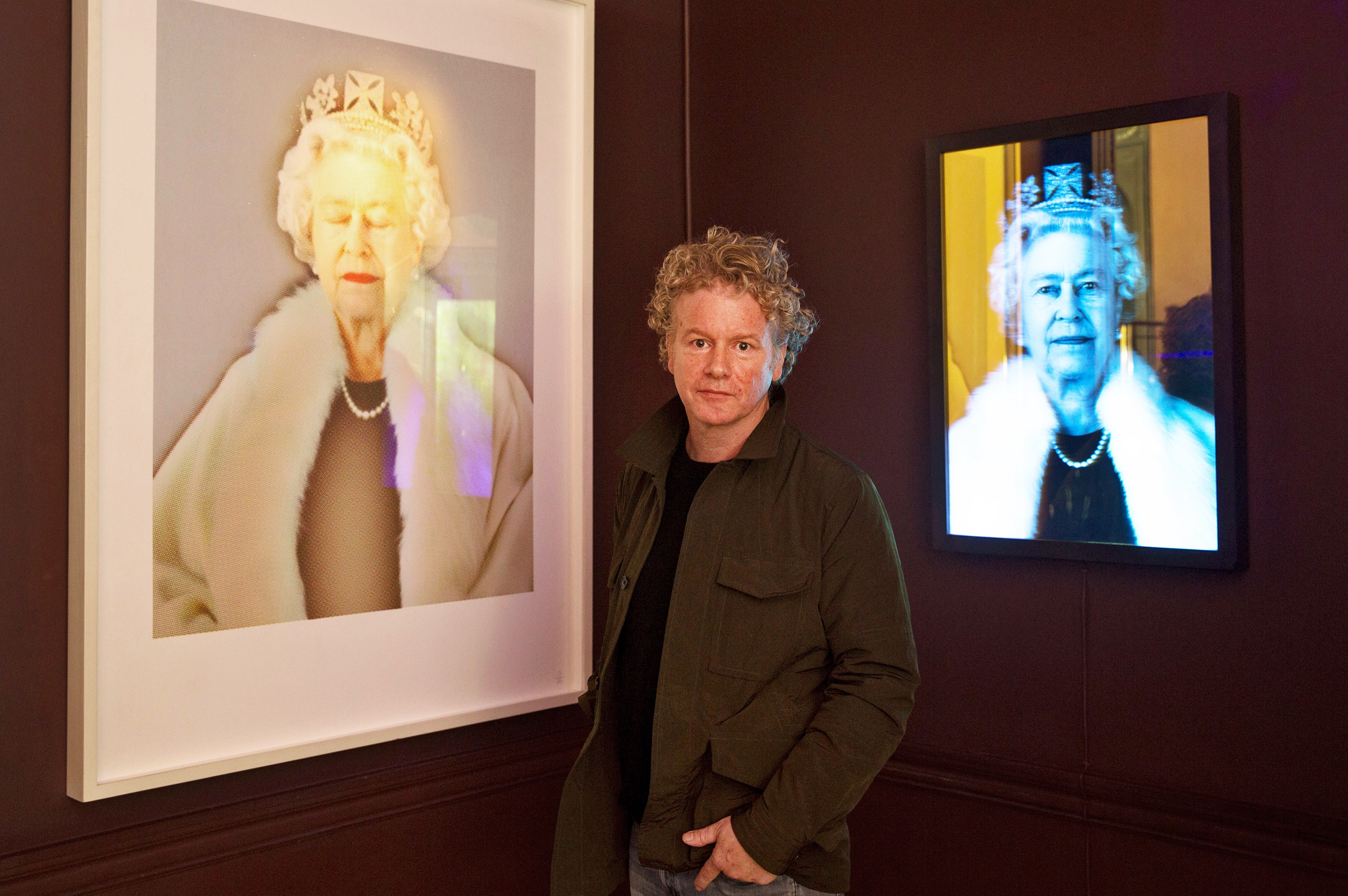 Chris Levine with his "Lightness of Being" and "Equanimity" artwork at Sketch Mayfair.
