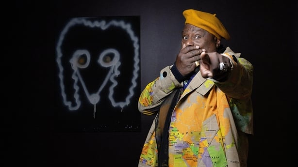 American singer, songwriter, record producer, and painter George Edward Clinton poses during an exhibition of his paintings at the Galerie Mariane Ibrahim in Paris on 23 October, 2025