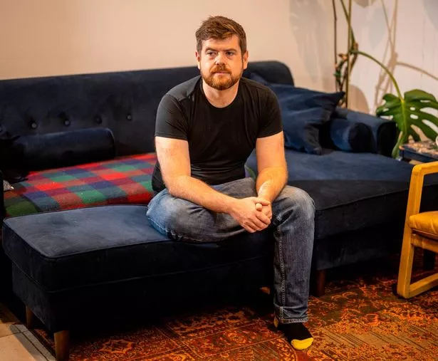 For the Express.    Feature on former singer Kirsty Mac Coll, on the 25th anniversary of her death  in a speed boat accident  in Mexico .  Pictured is her  son Louis in his home .
And some of him outside the family home he grew up in with his mother. ( there is a green plaque on the wall also.
PICTURE  BY HUMPHREY NEMAR’.           14/11/2025 .