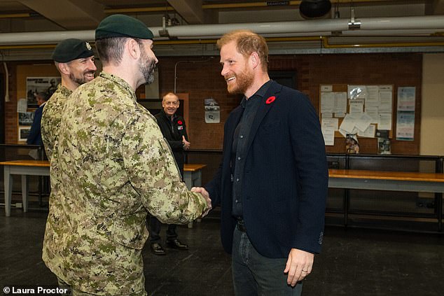 Harry conversed with soldiers from the Queen's Own Rifles of Canada and the Royal Regiment of Canada
