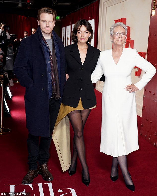 They were later joined by dashing co-star Jack, who wrapped up in a long wool coat