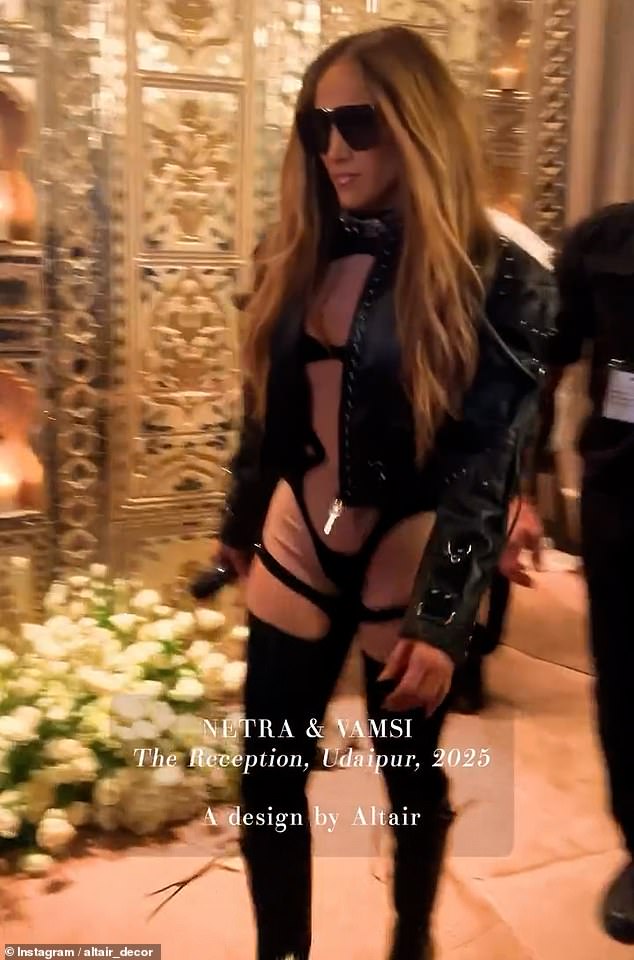 Pictured : JLo performs at the nuptials in a black leather outfit