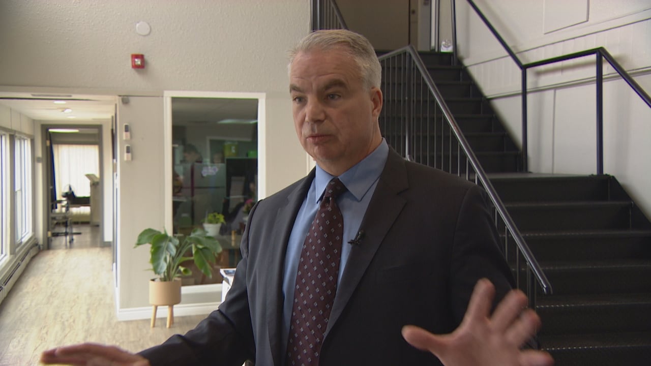 Dayan Goodenowe stands in front of the stairs in his Moose Jaw facility, which he says serve as motivation for his clients to regain mobility. 