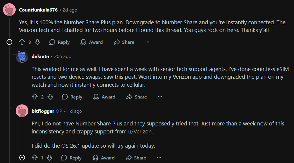 A screenshot from Reddit forums.