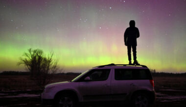 Auroras, caused by a coronal mass ejection on the Sun, illuminate the skies in Omsk region