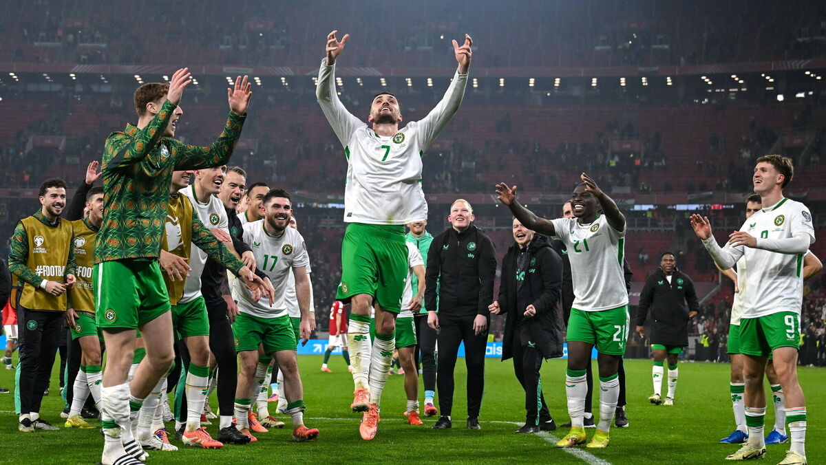 Ireland celebrate after the Fifa World Cup 2026 Group F qualifier match against Hungary. Picture: Stephen McCarthy/Sportsfile