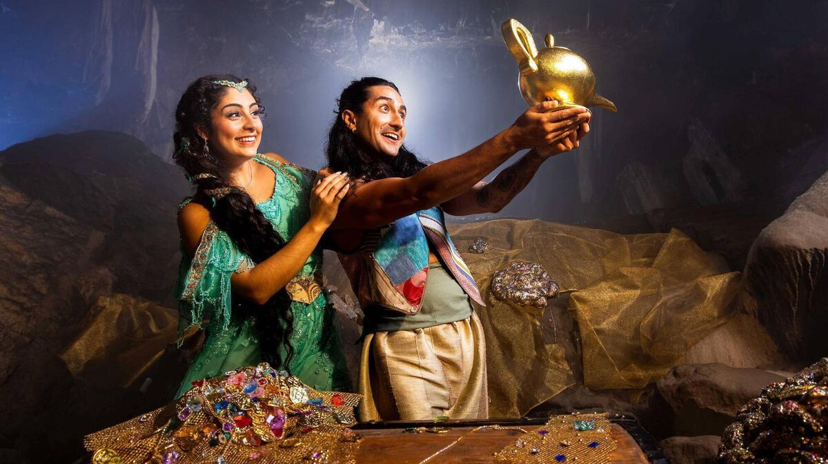 Issy Khogali and Anthony Sahota of Cork Opera House's upcoming Panto, Aladdin, pictured at  Mitchelstown Caves. Picture: Michael O'Sullivan / OSM PHOTO despanto