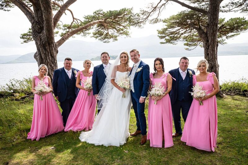Emma Collins and Martin Kennedy with their wedding party. Pictures: Dermotsullivan.com