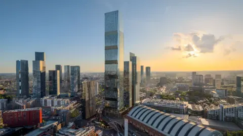 SALBOY CGI image of the Nobu Manchester Tower, which would be the tallest building in Manchester. 