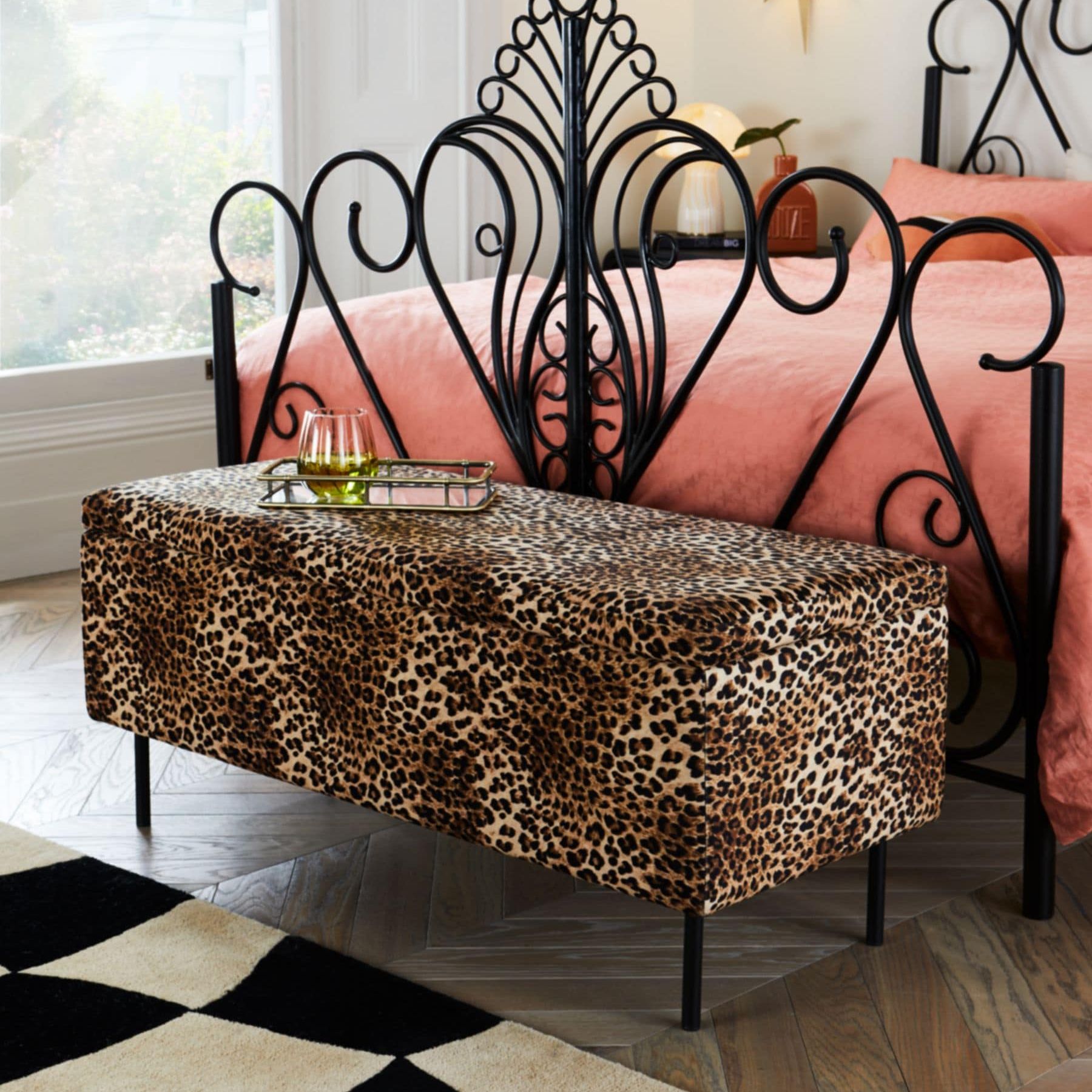 Rockett St George Leopard Love Velvet Loren Storage Ottoman Bench