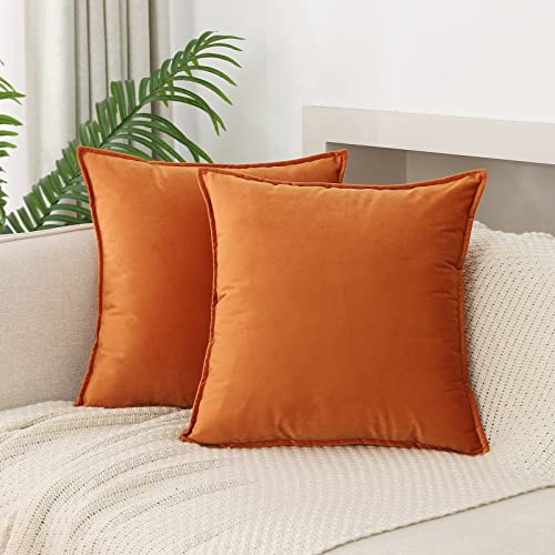 Jiahannha Decor Velvet Orange Throw Pillow Covers Pack of 2 Decorative Soft for Couch Sofa Bedroom Livingroom Car 18&times;18 Inches