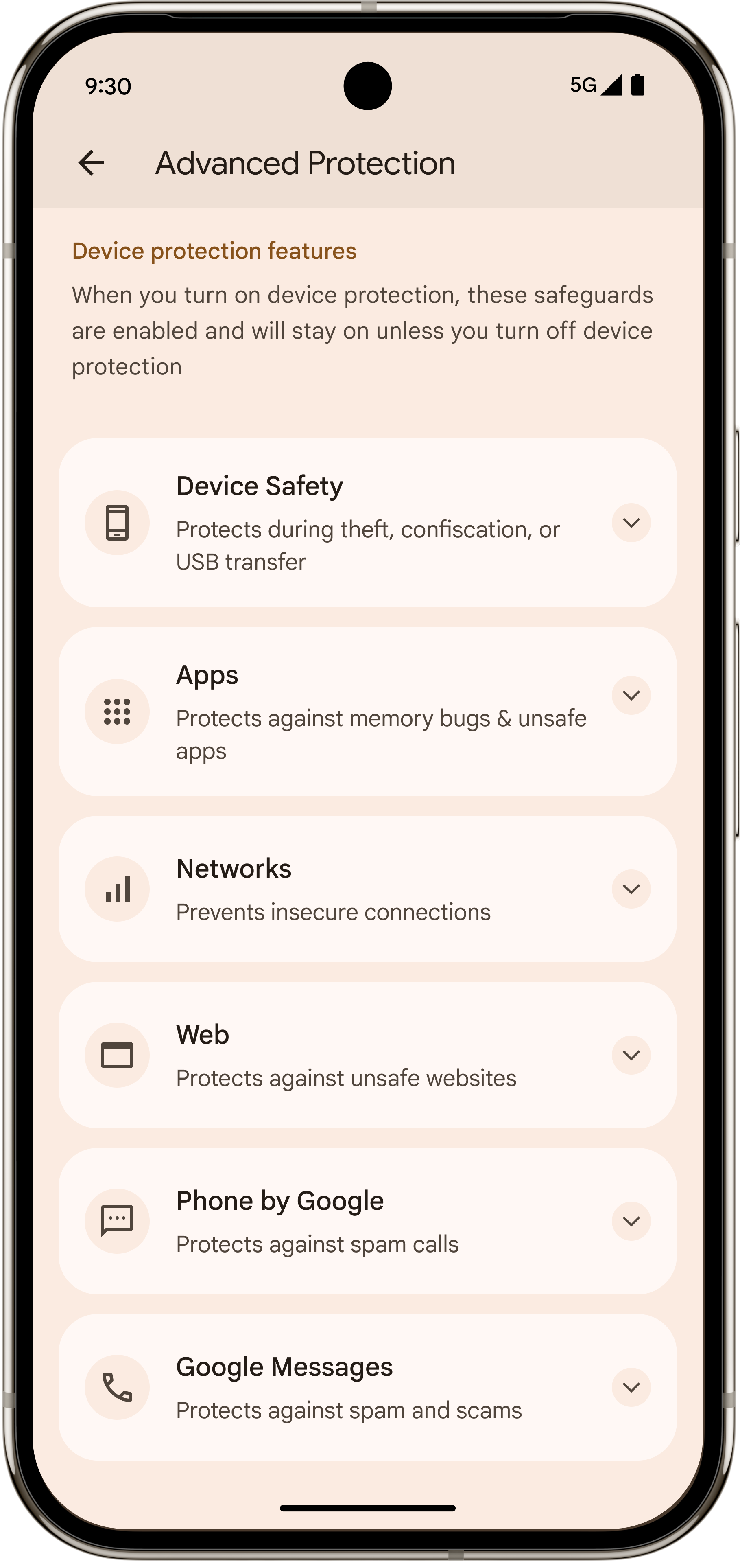 Advanced Protection settings in Android 16 continued