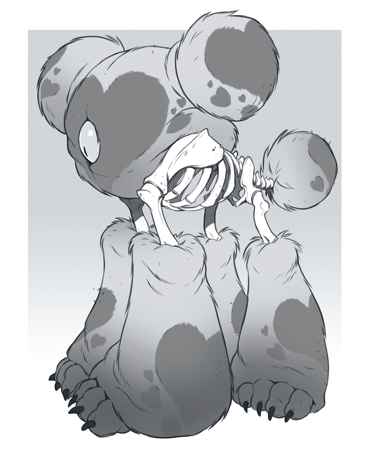 A character art sketch in black and white