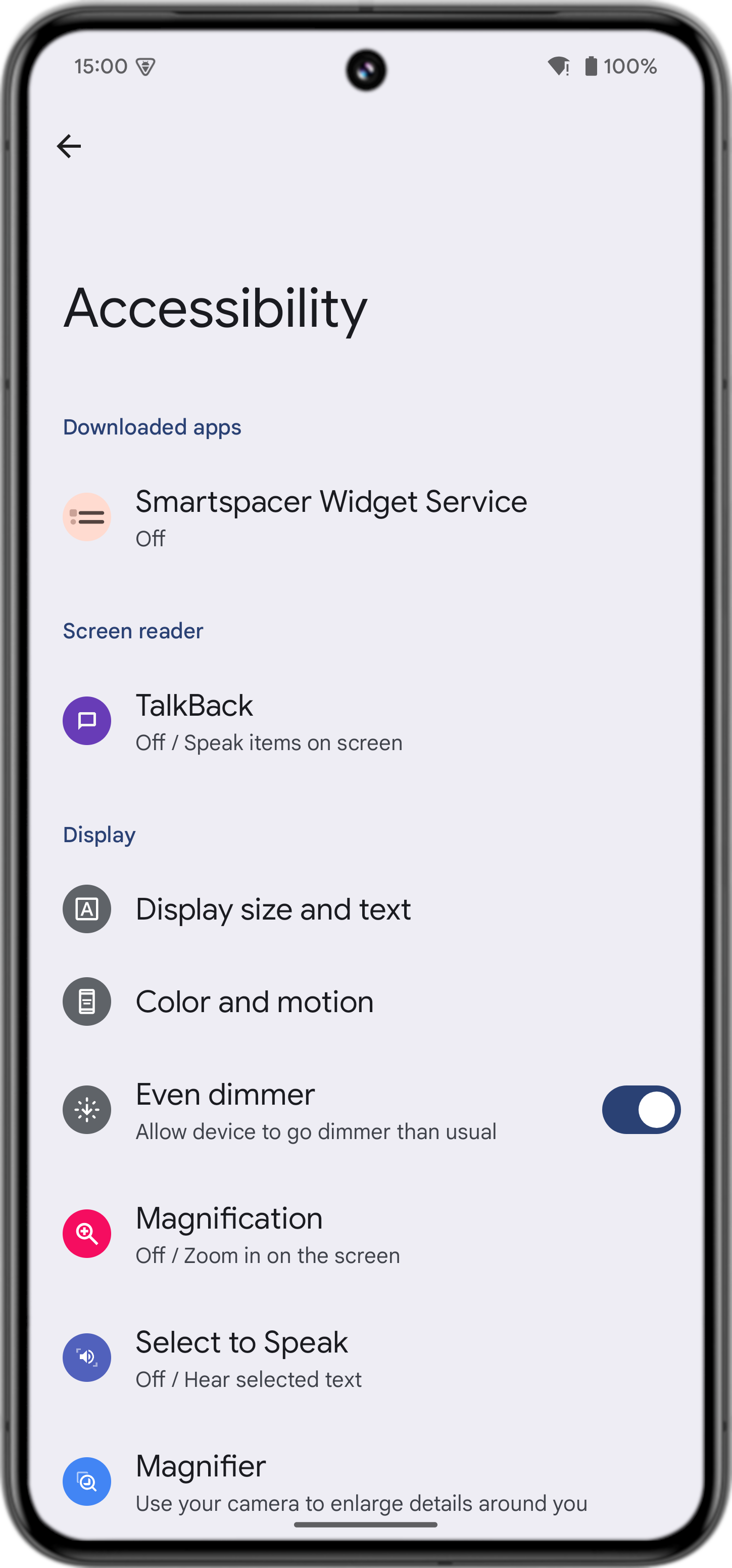 Android 15 even dimmer toggle in accessibility settings 2