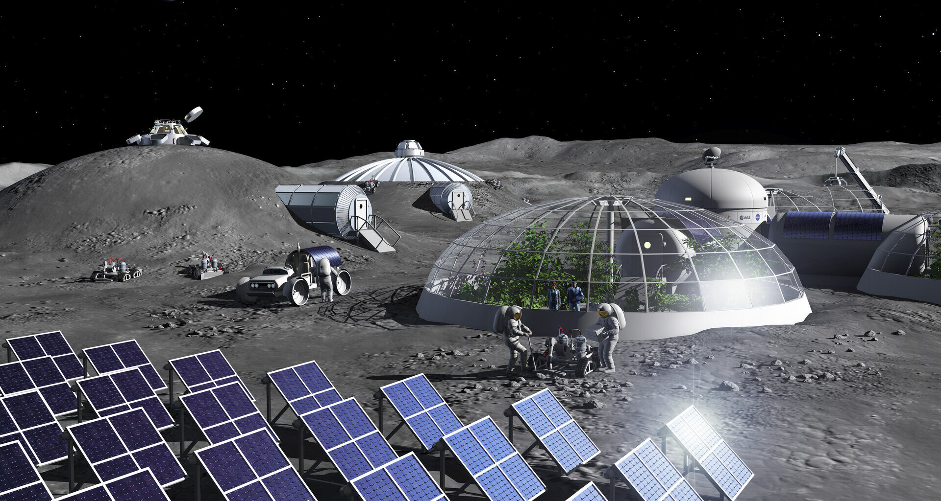 Artist impression of activities in a Moon Base