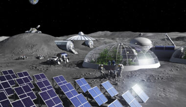 Artist impression of activities in a Moon Base