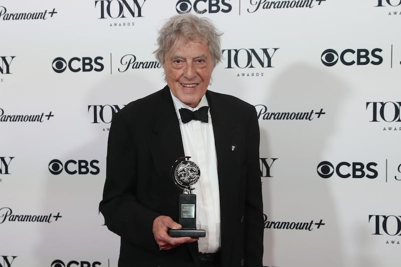 Tom Stoppard with the Best Play Award for Leopoldstadt poses with his Tony award during the 76th annual Tony Awards at the Radio Hotel in New York in 2023. Photograph: Sarah Yenesel/EPA