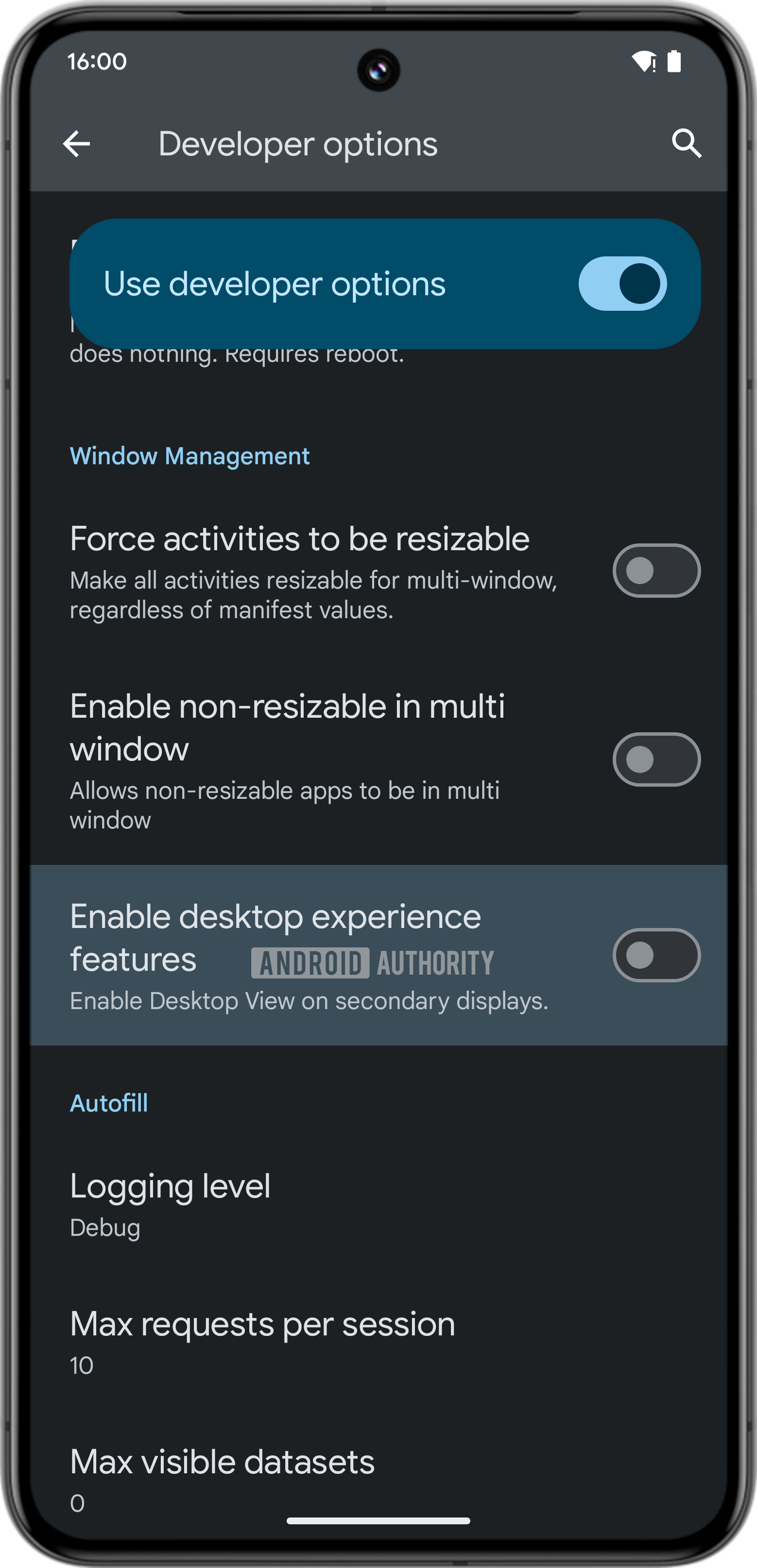 Enable desktop experience features in Android 16 Enable desktop experience features in Android 16