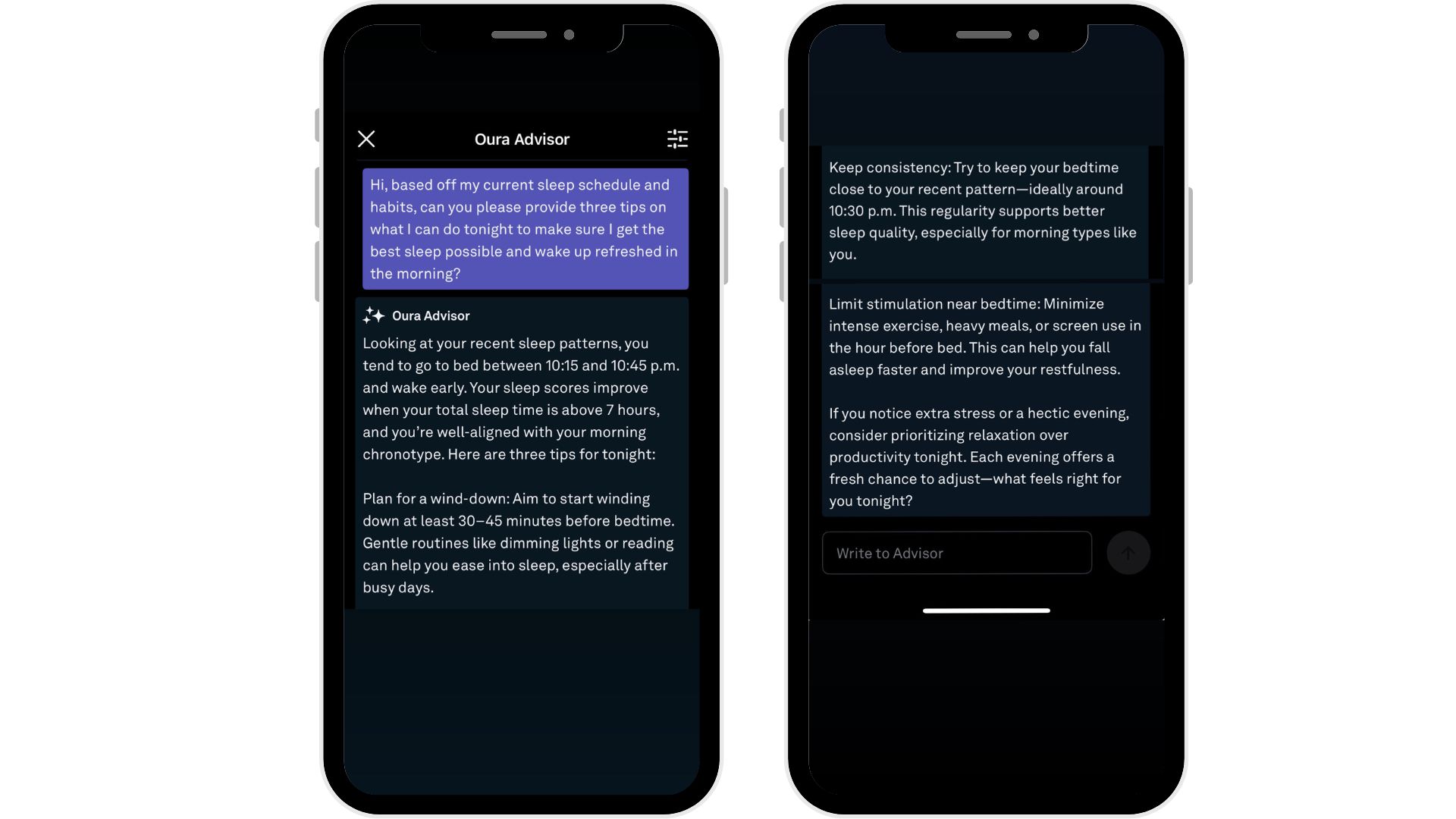 Oura Advisor chat bot giving sleep advice