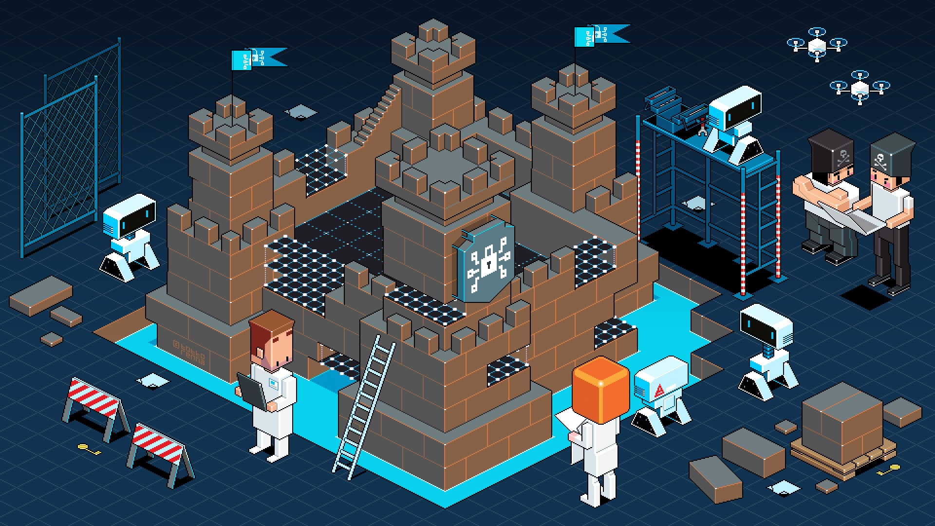 A pixel art-style illustration of a castle representing the protection of data