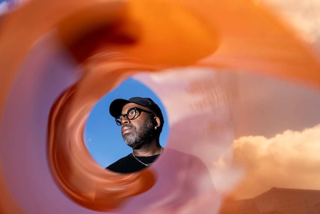 Multidisciplinary artist Derrick Adams poses for a portrait at Last Resort Artist Retreat in Baltimore, Thursday, September 18, 2025.