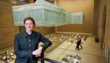 Sasha Suda at top of steps in the Williams Forum at the Philadelphia Art Museum, Jan. 30, 2024.