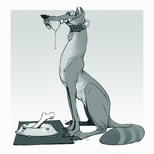 A character art sketch in black and white