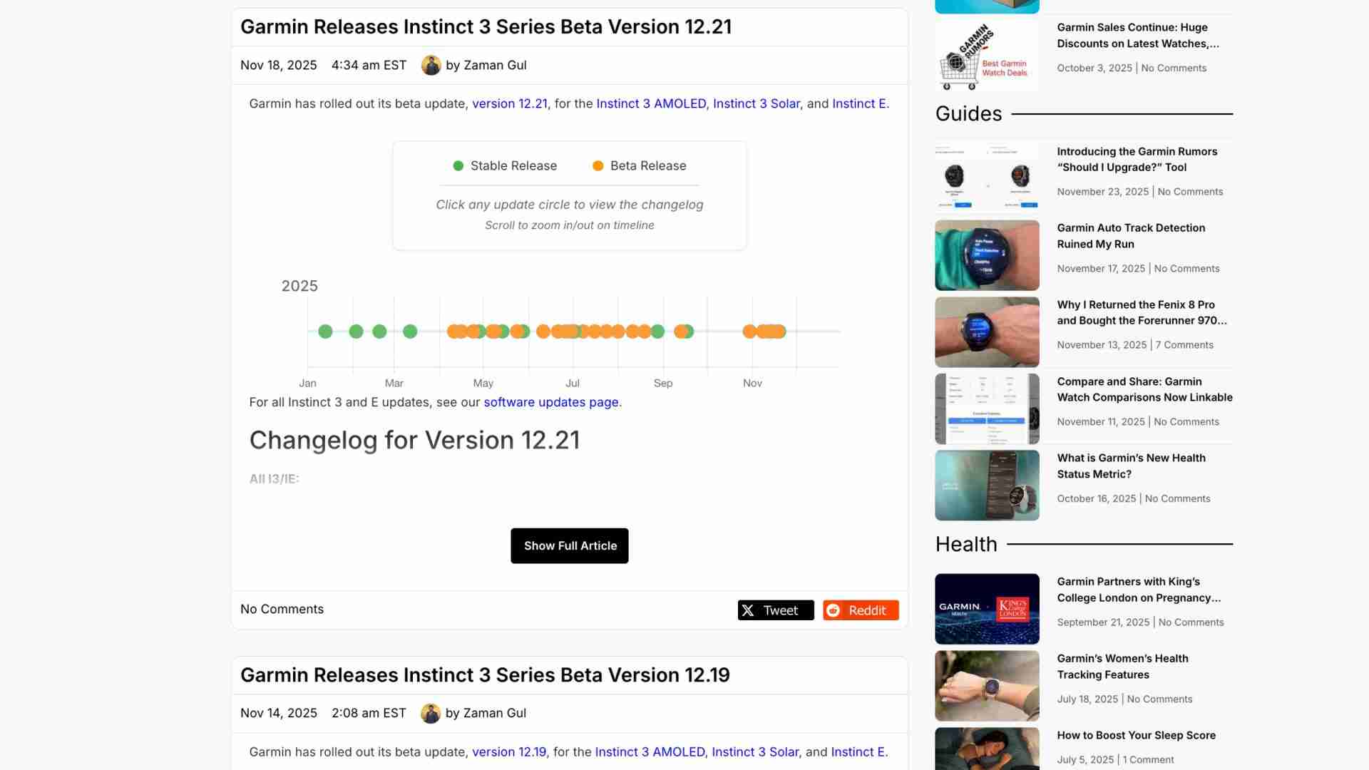 Example of individual software update posts