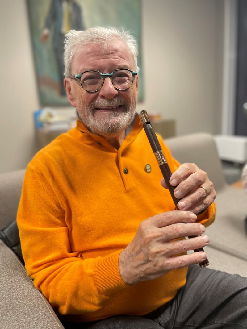 James Galway at Ulster University's Belfast campus, as he is to receive an honorary doctorate from the university. Photograph: Jonathan McCambridge/PA Wire 