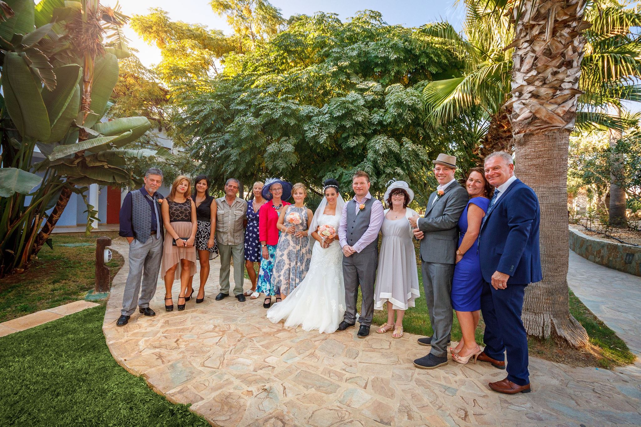 A wedding party in a Mediterranean garden