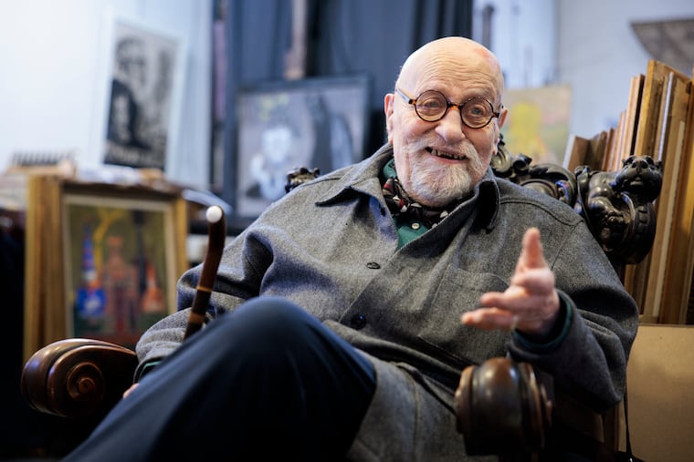 Artist Peter Paone speaks with a reporter at his West Mount Airy studio in the spring of 2025.