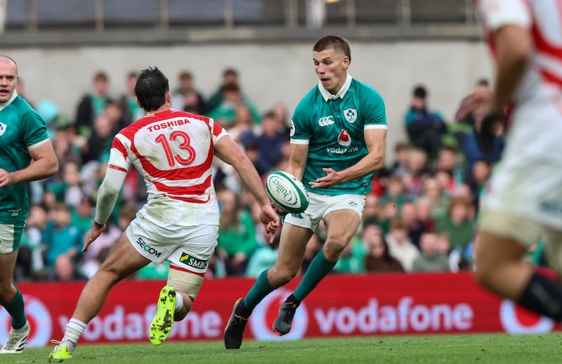 Sam Prendergast in action against Japan. Photograph: Billy Stickland/Inpho
