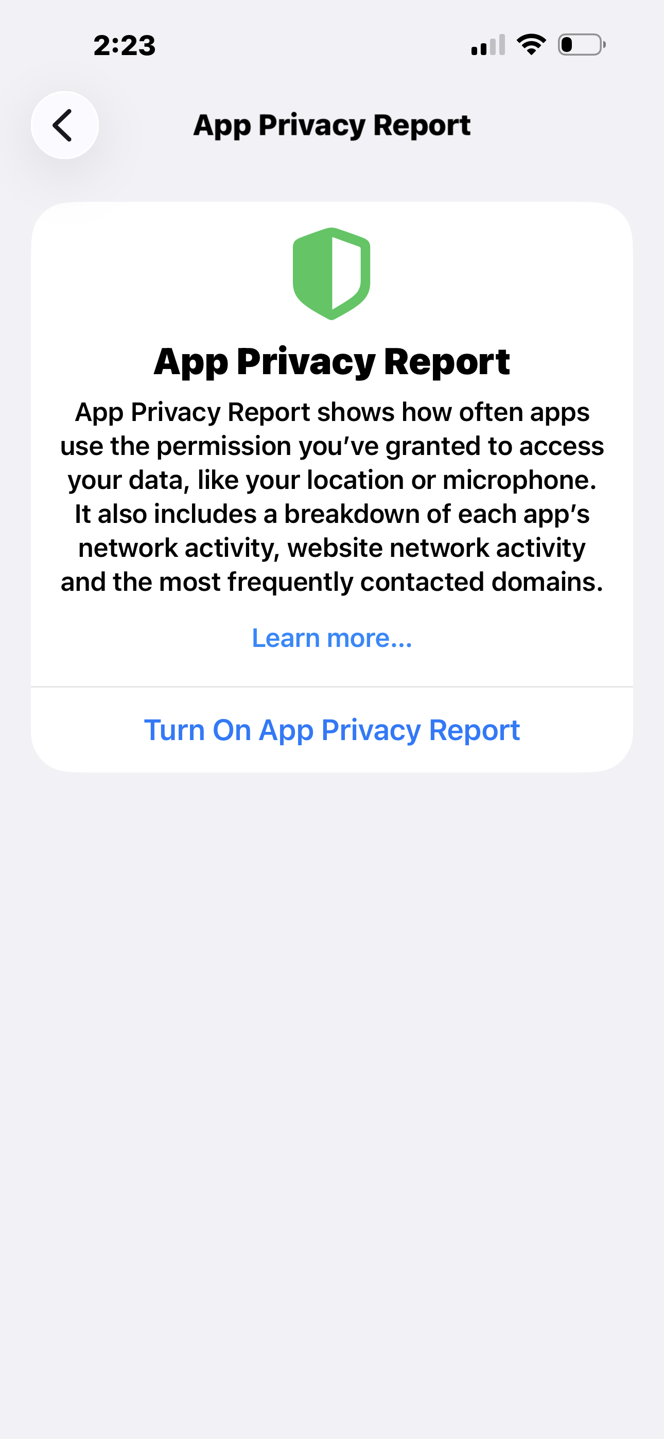 App privacy report on iPhone