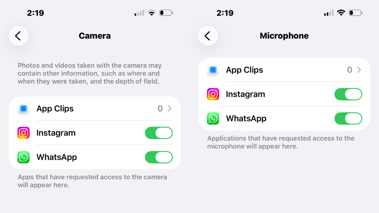 Apps tracking camera and microphone