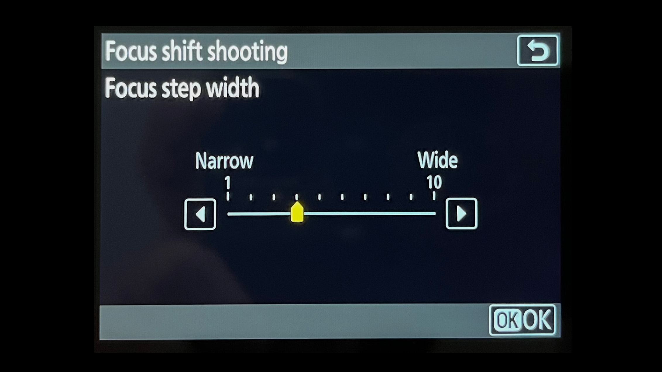 Nikon Focus Step Width rear screen