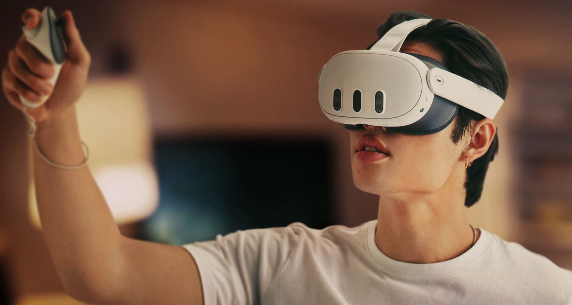 A man using his Zenni customized Meta Quest 3 headset