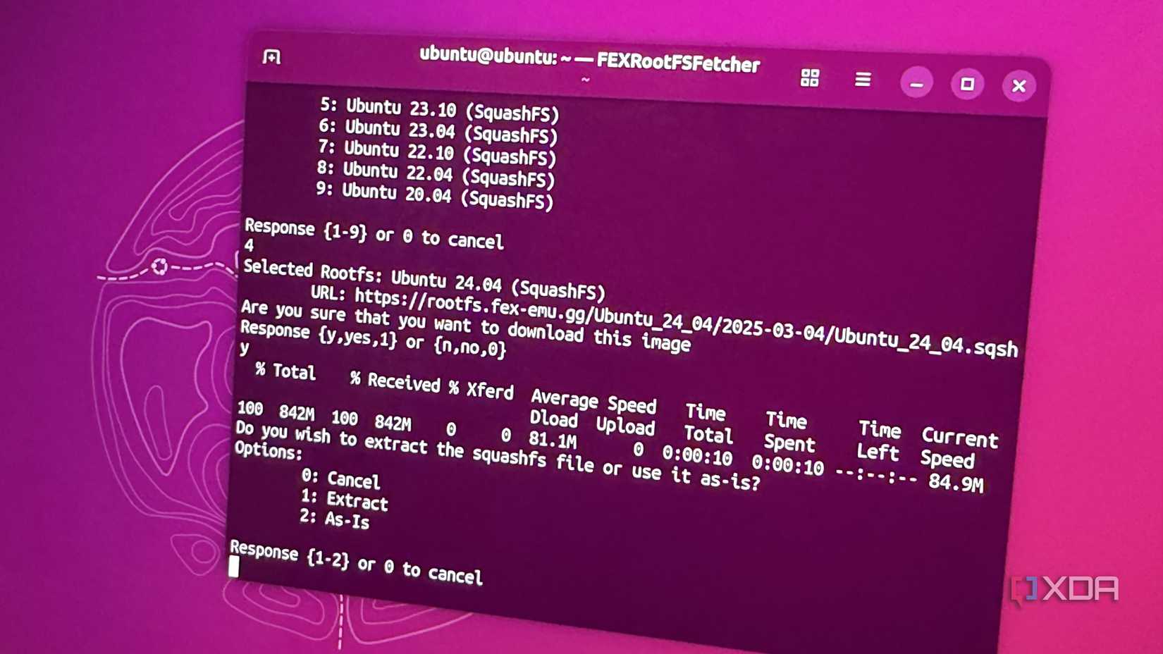 fex downloading a rootfs in ubuntu terminal