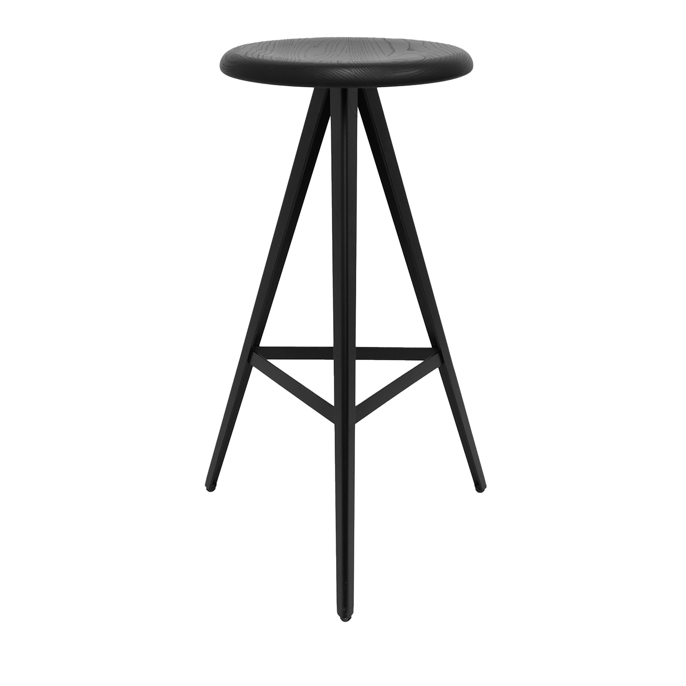 Aky 61 Round Black Ash &amp; Metal Stool by Emilio Nanni