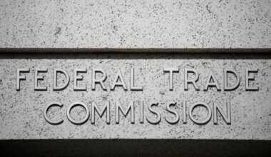 Sign reading ‘Federal Trade Commission’ on the exterior wall of the FTC headquarters building