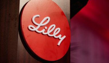 Eli Lilly and Company’s logo displayed on a red circular sign.