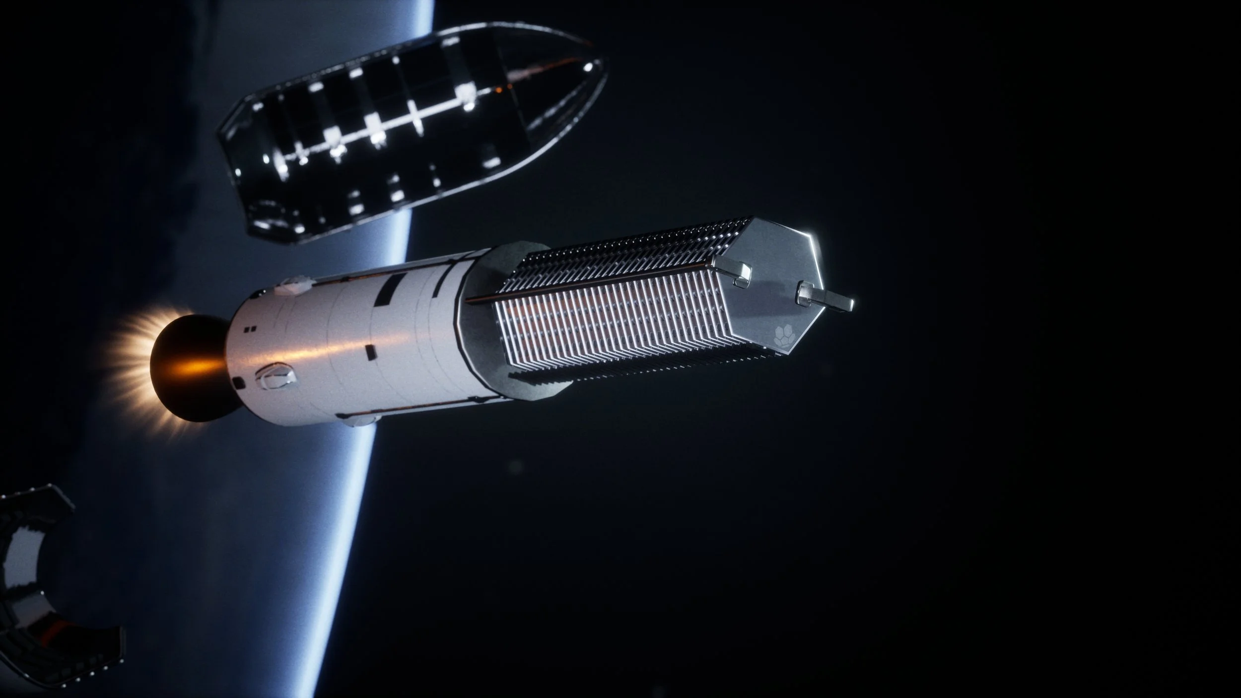 Tiles stacked on top of each other in a rocket, ready to be deployed