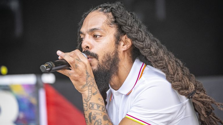 Bob Vylan frontman Bobby Vylan on stage at Glastonbury. Pic: PA