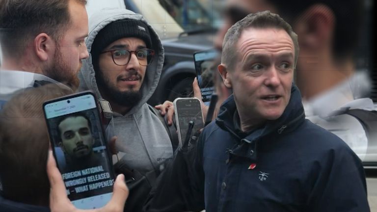 Police moved in to handcuff him and used their phones to check an image of the wanted man from one of Sky News' online platforms