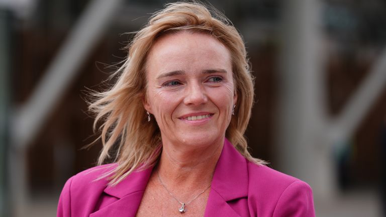 Nurse Sandie Peggie outside the Scottish parliament in June. Pic: PA
