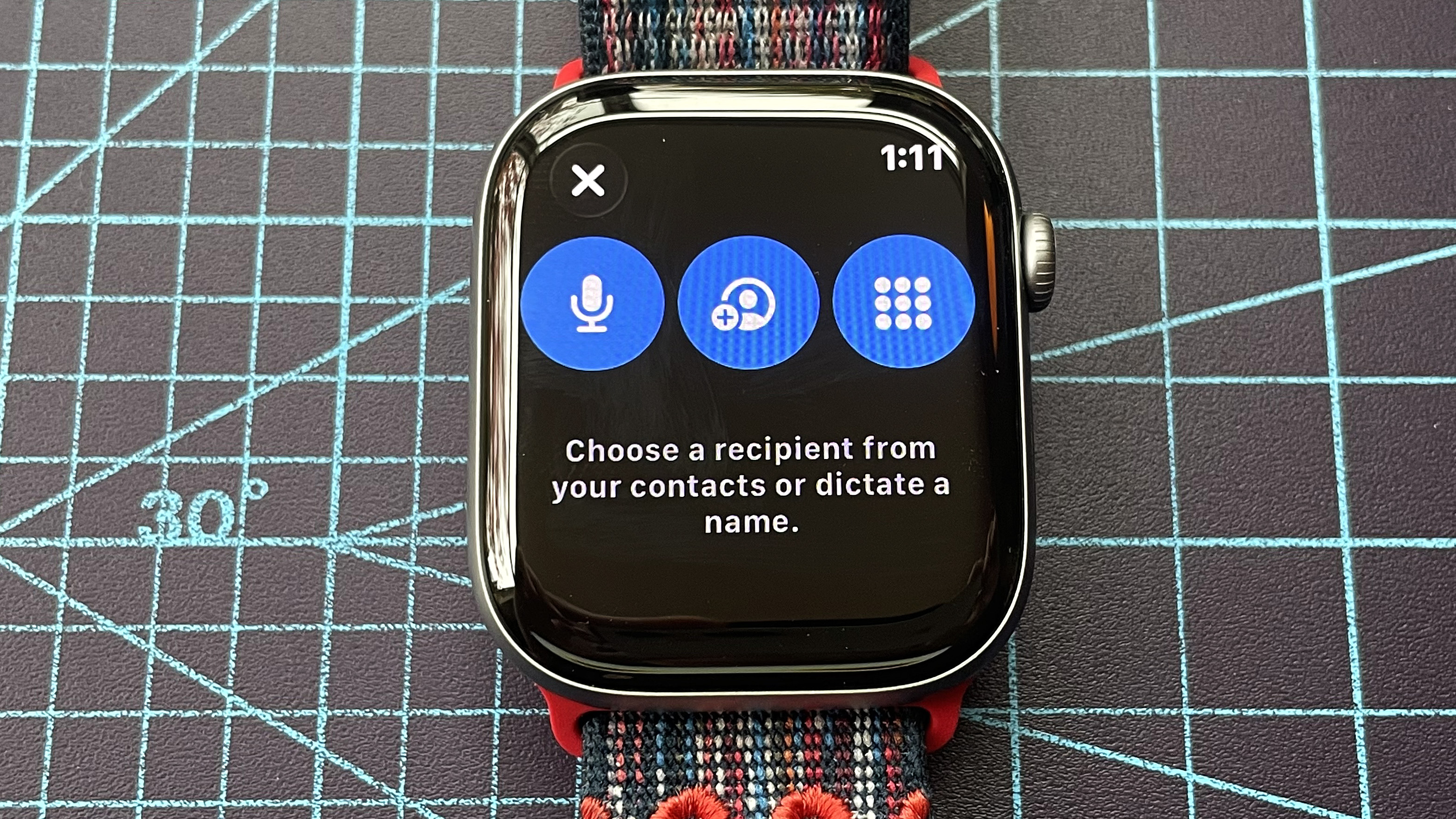 Detail shot of an Apple Watch Series 11 showing the steps to set up and send a Check In safety notification in watchOS 26